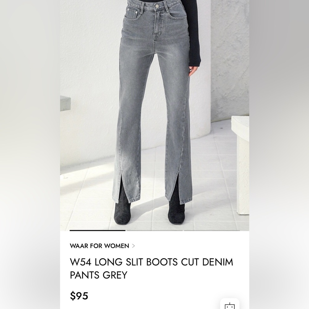 Korean designer gray slit front bootcut jeans